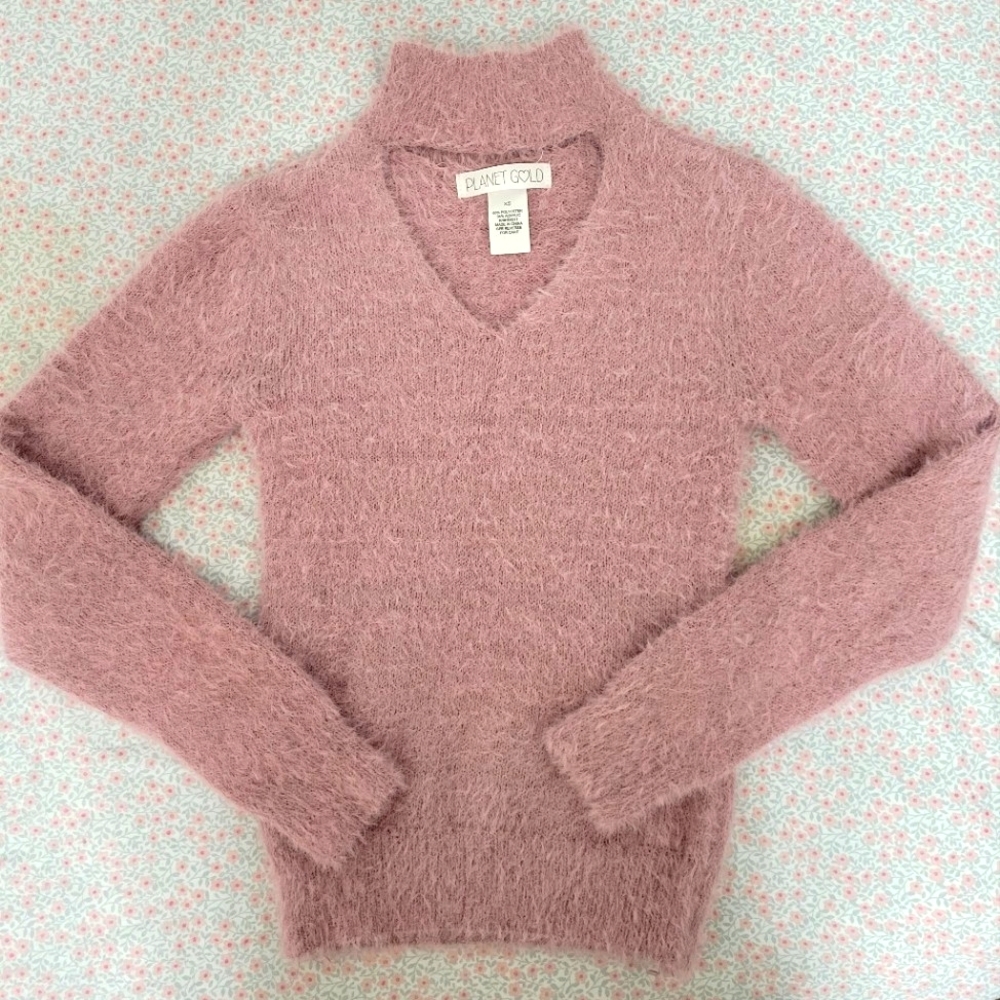 Planet gold long sleeve fuzzy shirt